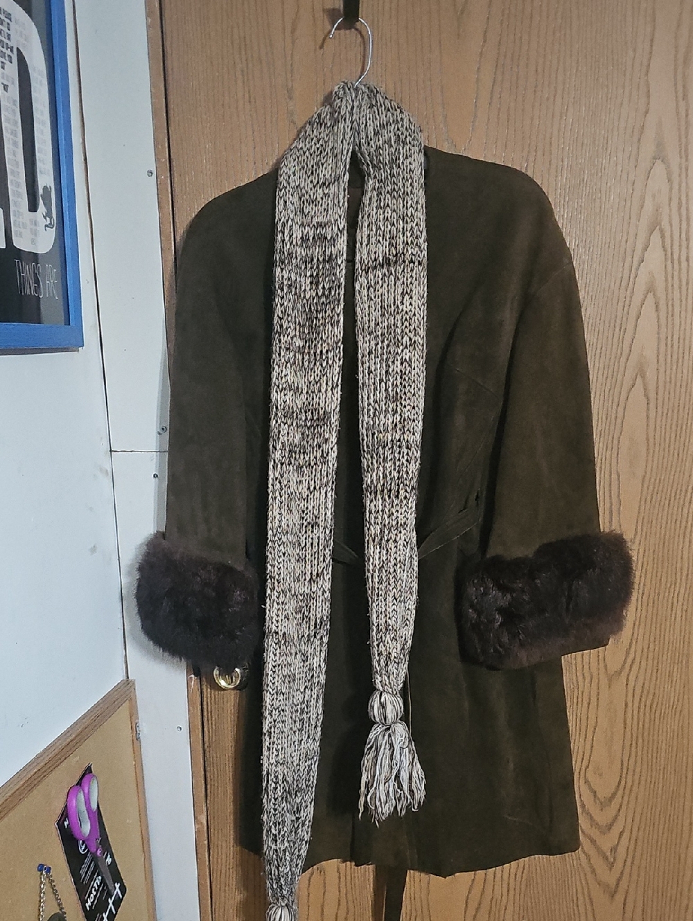 Brown Suede Coat with Brown Fur Cuffs
